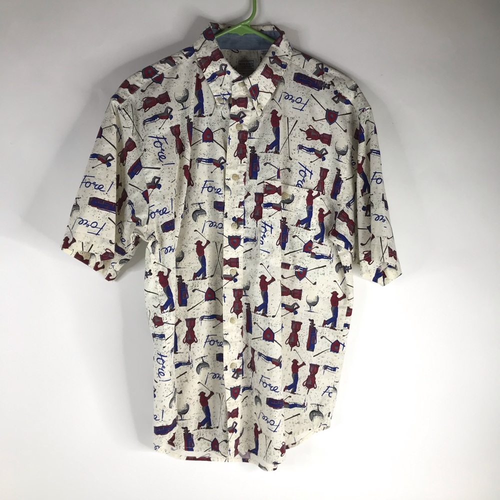 VTG Bugle Boy Co. Men’s Med Golf Print Button Down